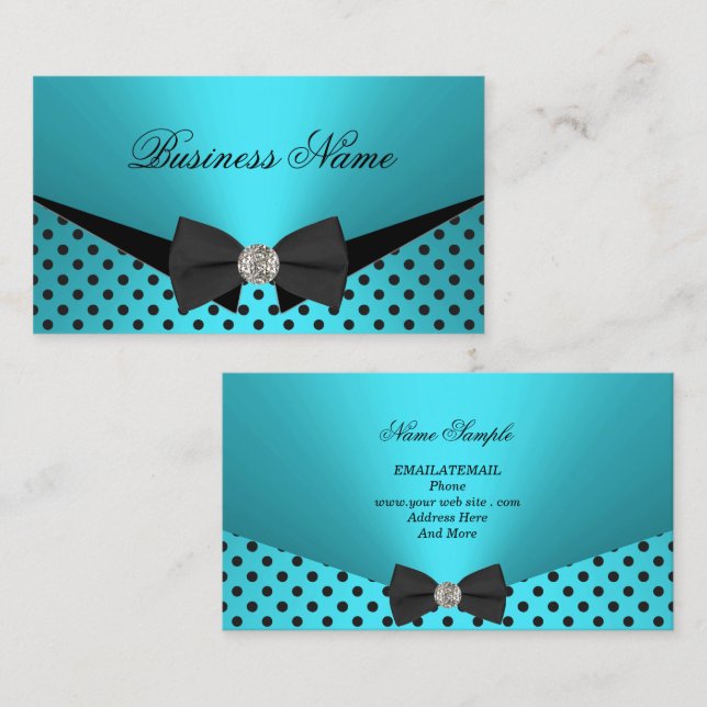 Elite Business Teal Blue Polka Dots Bow Tie Business Card (Front/Back)