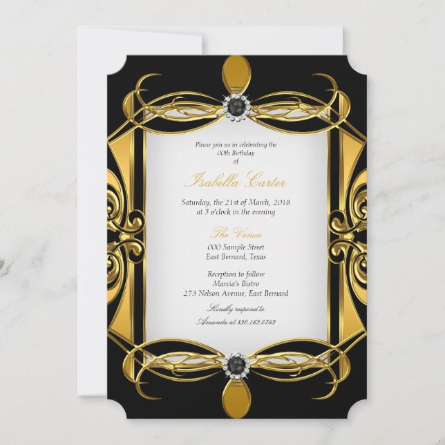Elite Deco Golden Black Pearl White Birthday Party Invitation (Front)