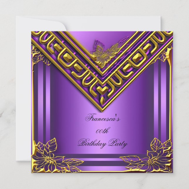 Elite Elegant Birthday Party Ornate Purple Gold Invitation (Front)