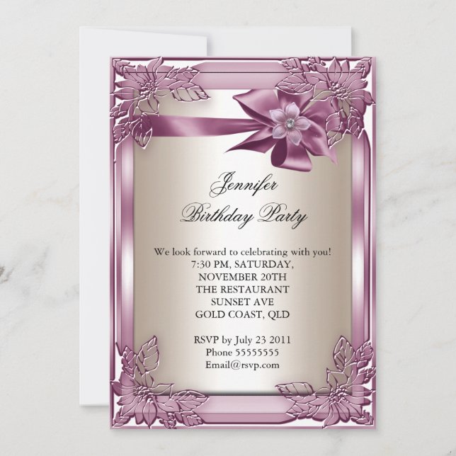 Elite Elegant Birthday Party Pink Cream Invitation (Front)