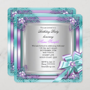 Elite Elegant Birthday Party Teal Purple Silver Invitation