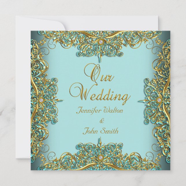 Elite Elegant Wedding Ornate Blue Set Gold Invitation (Front)