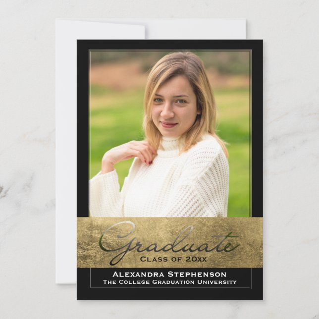 Elite Gold Foil Cutout Effect Photo Graduation Invitation (Front)