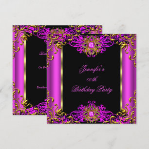 Elite Hot Pink Gem Gold Black Birthday Party 2 Invitation