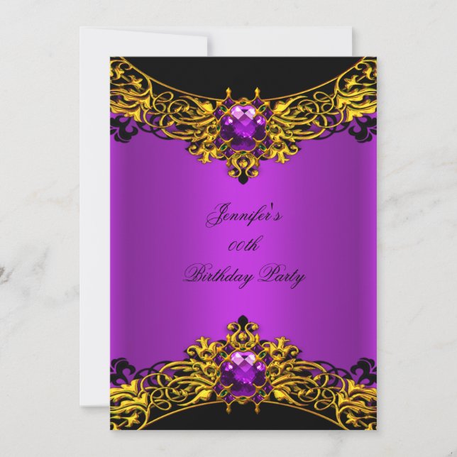 Elite Magenta Gold Black Lace Birthday Party Invitation (Front)