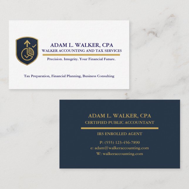 Elite Navy & Gold CPA Tax Preparer Business Card (Front/Back)
