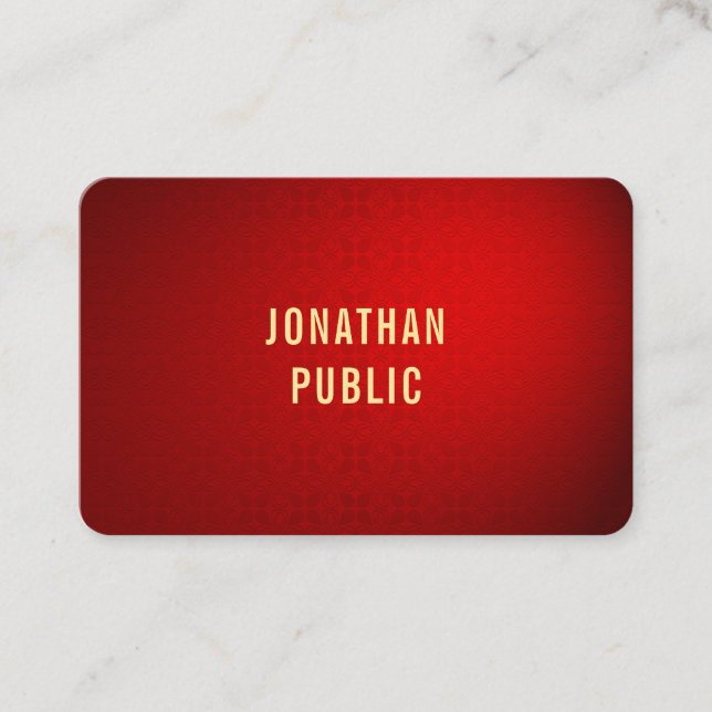 Elite Red Damask Gold Text Professional Template Business Card (Front)