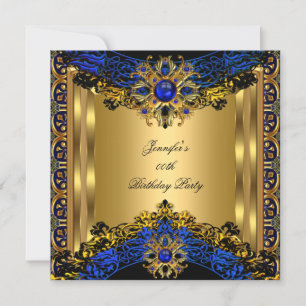 Elite Royal Blue Gem Gold Black Birthday Party Invitation
