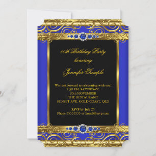 Elite Royal Blue Gold Damask Pearl Birthday Party Invitation