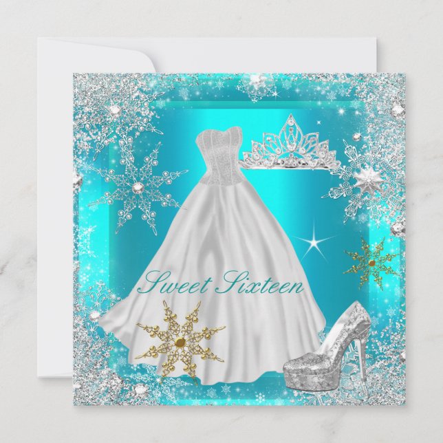 Elite Sweet 16 Sweet Sixteen Hot Teal White Gold Invitation (Front)