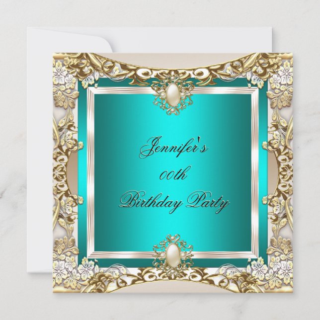 Elite Teal Cream Gold Pearl Birthday Party Invitation (Front)