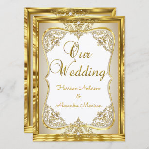Elite Wedding Gold White beige Cream Pearl Invitation