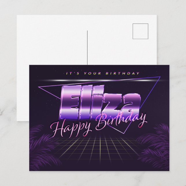 Eliza Name First name purple postcard birthday (Front/Back)