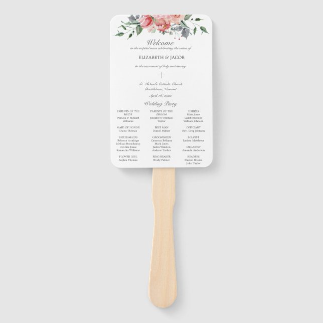 Elizabeth Catholic Wedding Program with Mass Hand Fan (Front)
