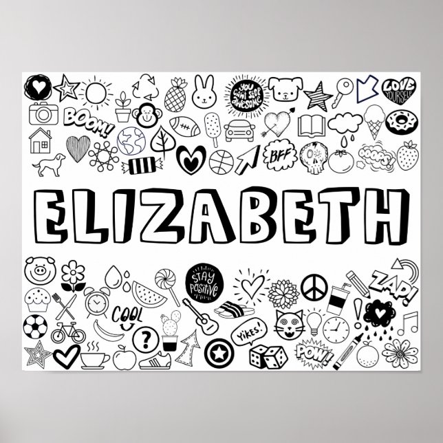 'ELIZABETH' Colour-it-Yourself Outline Design Poster (Front)