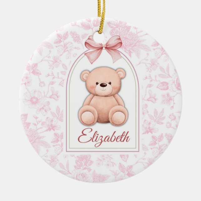 Elizabeth | Custom Pink Teddy Bear Nursery Design  Ceramic Tree Decoration (Front)