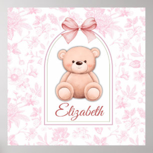 Elizabeth   Custom Pink Teddy Bear Nursery Design  Poster