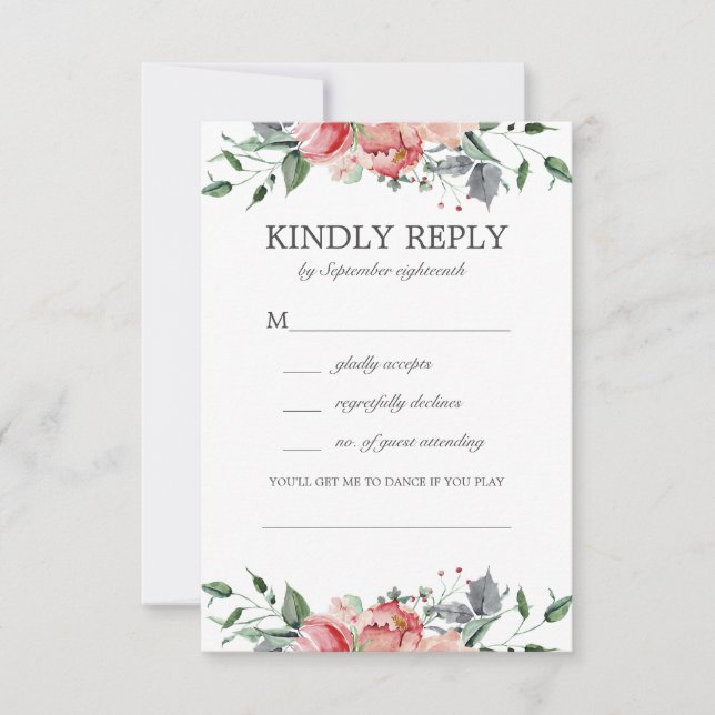 Elizabeth Elegant Pink Flower Song Request Wedding RSVP Card (Front)
