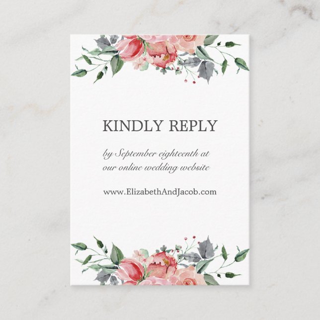 Elizabeth Elegant Pink Wedding Website Online RSVP Enclosure Card (Front)