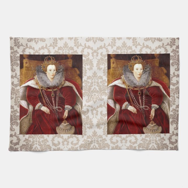 Elizabeth I Red Robes Tea Towel (Horizontal)