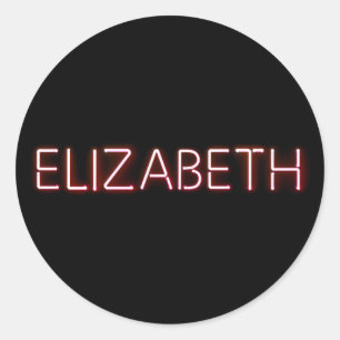Elizabeth name in glowing neon lights classic round sticker