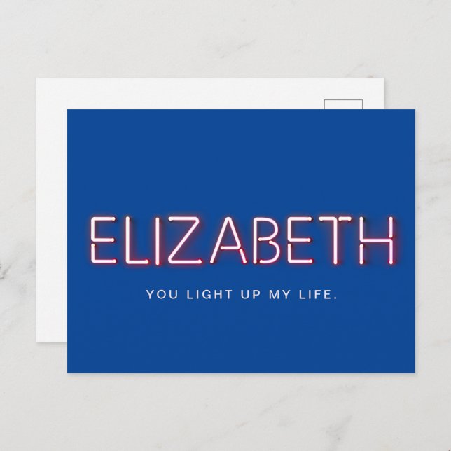 Elizabeth name in glowing neon lights postcard (Front/Back)