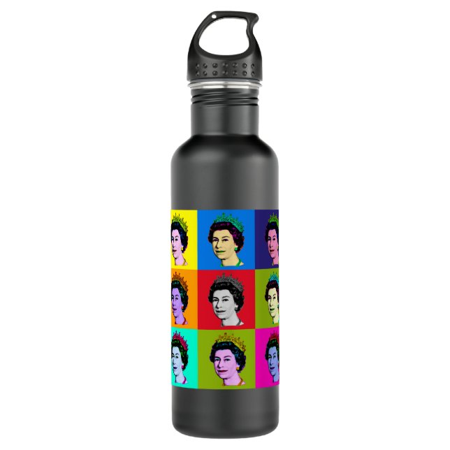 Elizabeth Nine Square Tiles Pop Art Queen of Engla 710 Ml Water Bottle (Front)