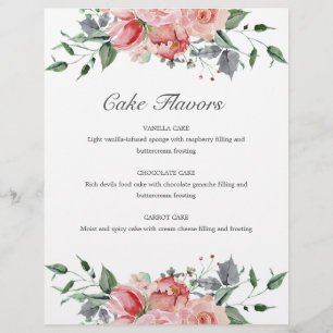 Elizabeth Pink Floral Cake Flavors Wedding Sign