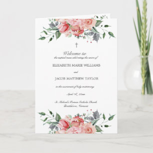 Elizabeth Pink Floral Full Mass Catholic Wedding Programme