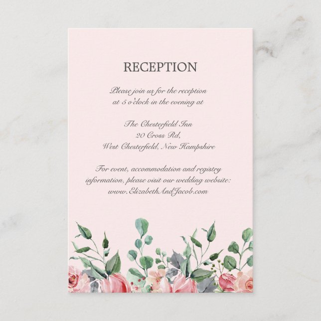 Elizabeth Pink Floral Wedding Reception Enclosure Card (Front)