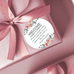 Elizabeth Pink Floral Wedding Welcome Bag Classic Round Sticker