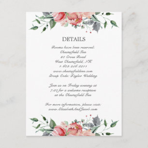 Elizabeth Pink Flowers Calligraphy Wedding Details Enclosure Card