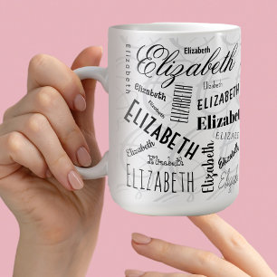 Elizabeth Typography Name Black White  Coffee Mug