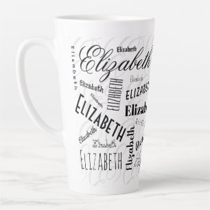 Elizabeth Typography Name Black White  Latte Mug