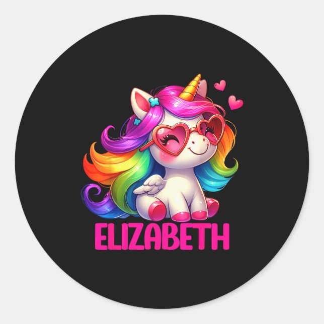 Elizabeth Unicorn Name D Design  Classic Round Sticker (Front)