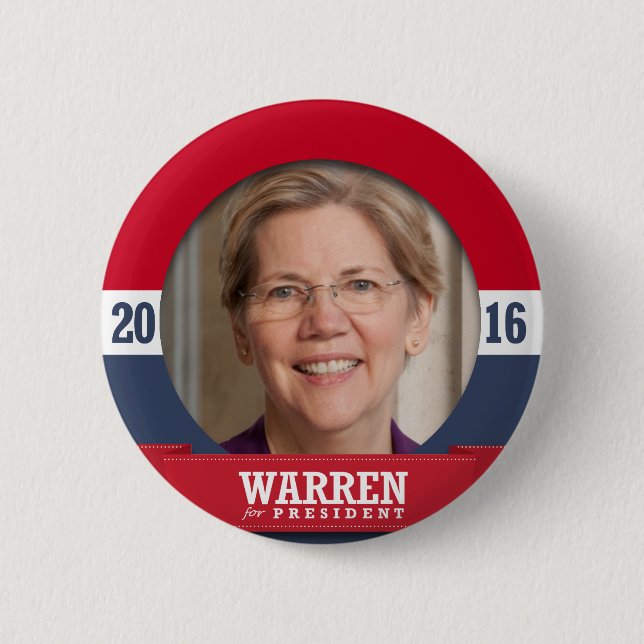 ELIZABETH WARREN 2016 6 CM ROUND BADGE (Front)