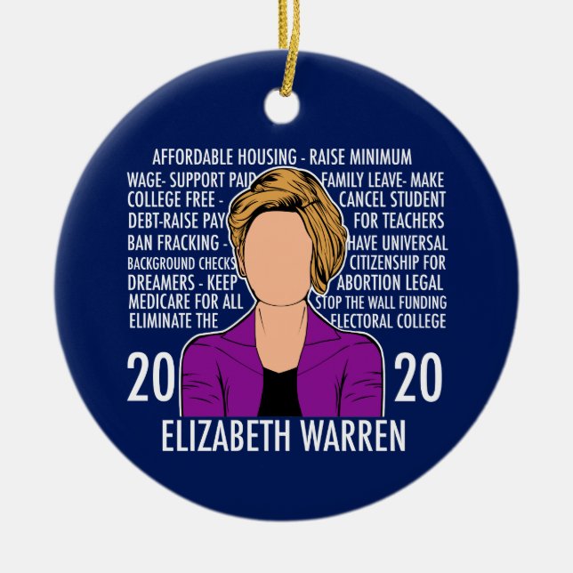 Elizabeth Warren 2020 Platform Democratic Debate Ceramic Tree Decoration (Front)