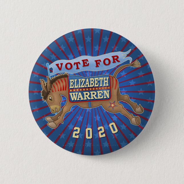 Elizabeth Warren President 2020 Democrat Donkey 6 Cm Round Badge (Front)