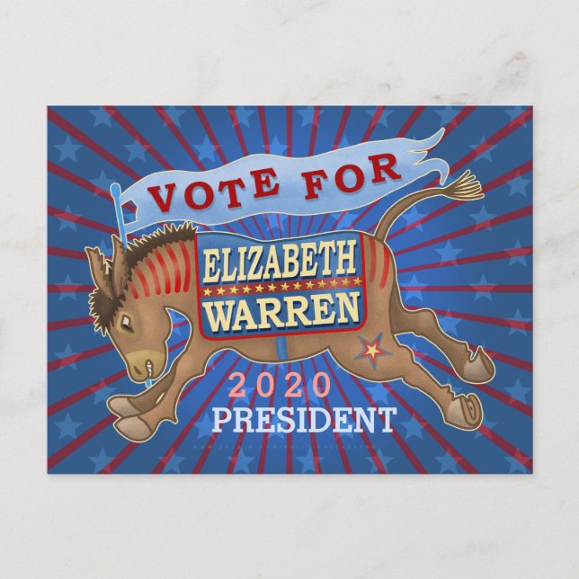 Elizabeth Warren President 2020 Democrat Donkey Postcard (Front)