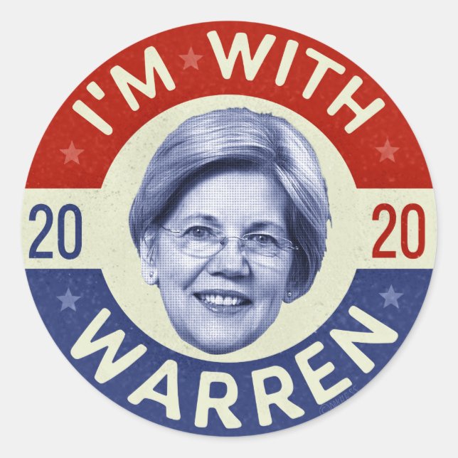 Elizabeth Warren President 2020 Democrat Pic Retro Classic Round Sticker (Front)