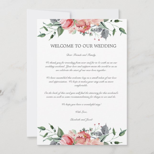 Elizabeth Wedding Welcome Letter & Itinerary (Front)