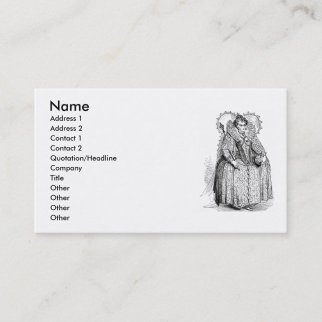Elizabethan Clothing Business Card (Front)