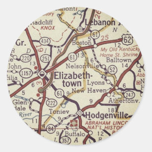 Elizabethtown Kentucky Vintage Map Classic Round Sticker