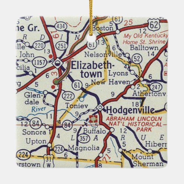 Elizabethtown KY Vintage Map Ceramic Ornament (Back)