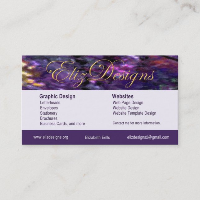 ElizDesigns Business Card (Front)