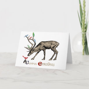Elk and Birds Merry Christmas Holiday Card