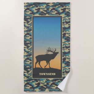 Elk and Camo Beach Towel
