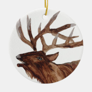 Elk animal painting print ceramic tree decoration