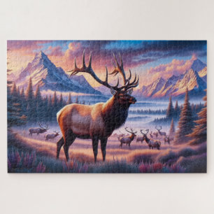 Elk at Sunrise, Mountains, Wildlife Jigsaw Puzzle