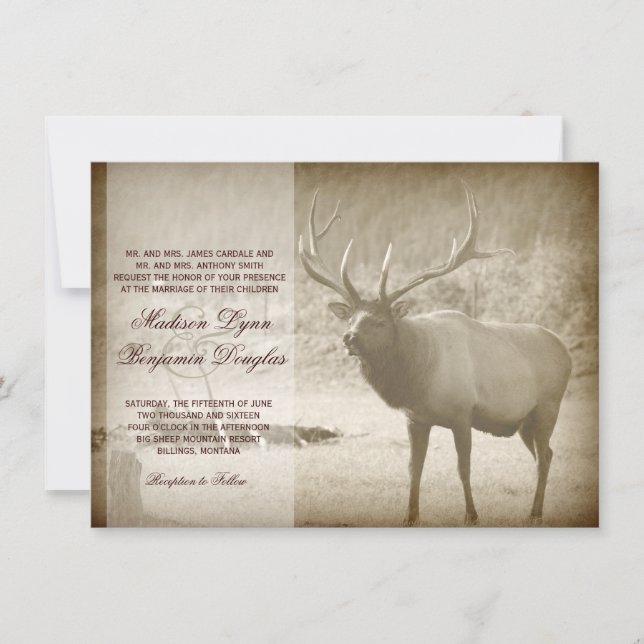Elk Big Game Wildlife Antlers Wedding Invitations (Front)